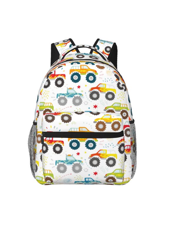 Cartoon Monster Trucks Print Laptop Backpack Lightweight Casual Travel Daypack for College Workplace Travel