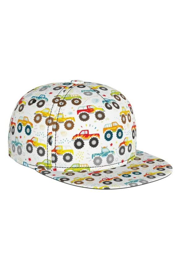 Cartoon Monster Trucks for Baseball Cap Men Cap Flat Brim for Men Women Teens Adjustable Baseball Cap
