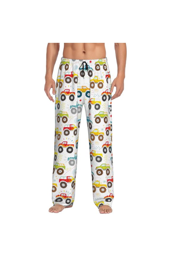 Cartoon Monster Trucks for Men's PJ Pajama Pants Sleep Pants Men's Home Trousers with Pockets,S-3XL-X-Large