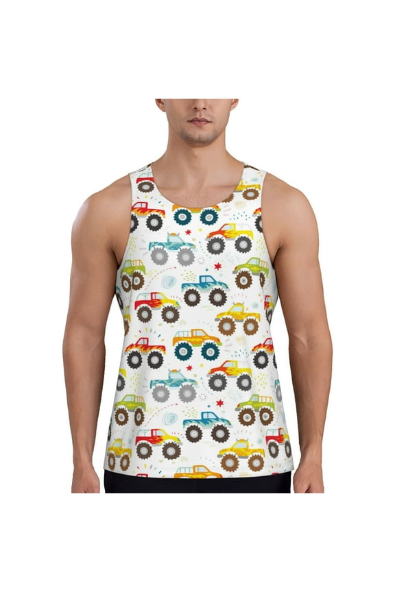 Cartoon Monster Trucks for Men's Workout Tank Top Sleeveless Shirts Quick Dry for Men-4X-Large