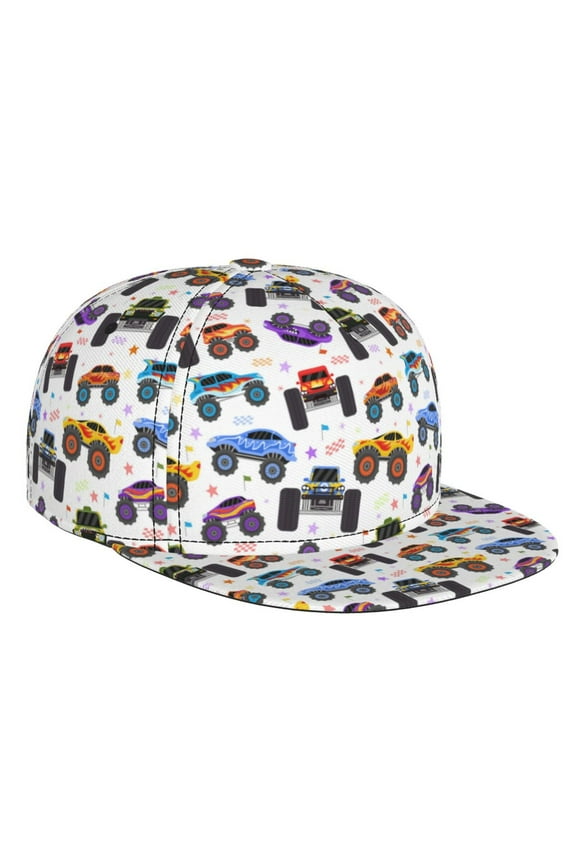 Cartoon Monster Trucks1 for Baseball Cap Men Cap Flat Brim for Men Women Teens Adjustable Baseball Cap