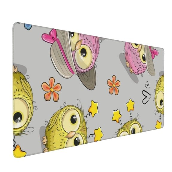Hirioo Cartoon Owls for Mouse Pad ,Anti-Slip Base, Durable Stitched Edges, Perfect for Gaming, Office, and Home Use,16x35.5in