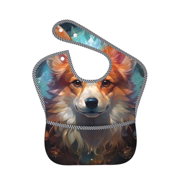 Hirioo Cartoon Pattern Corgi for Baby Waterproof Pocket Bib Adjustable Closed for Babies Toddlers with Large Pocket 6-24Months