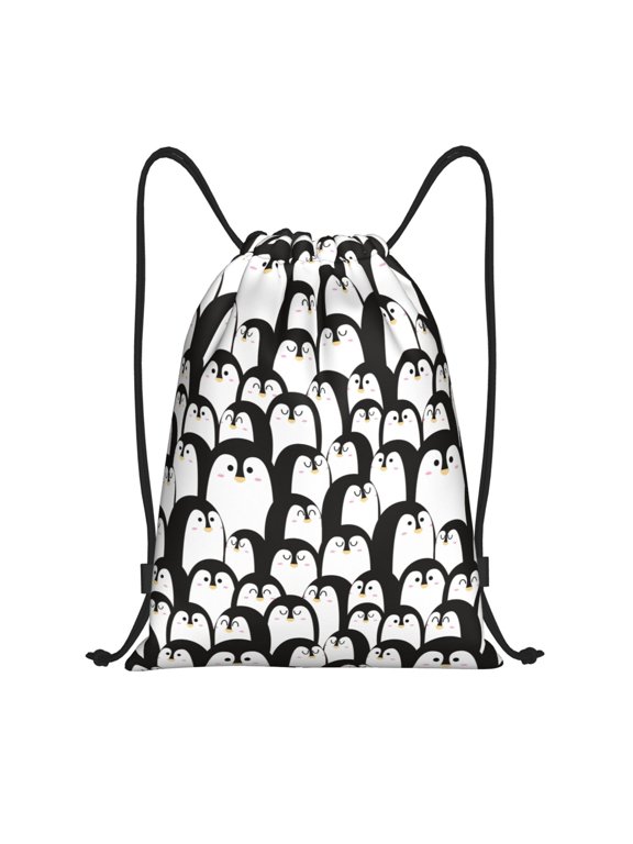 Cartoon Penguin Print Drawstring Backpack Bag Sport Versatile Sports Backpack for Gym, Travel, Swimming, Beach