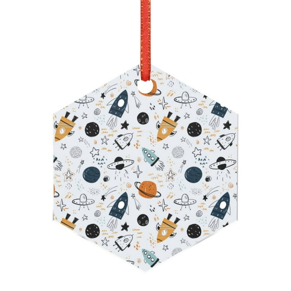 Hirioo Cartoon Planets for Acrylic Christmas Pendant Hanging Christmas Tree Ornaments, Car, Home, Office Gift Decor-Hexagon
