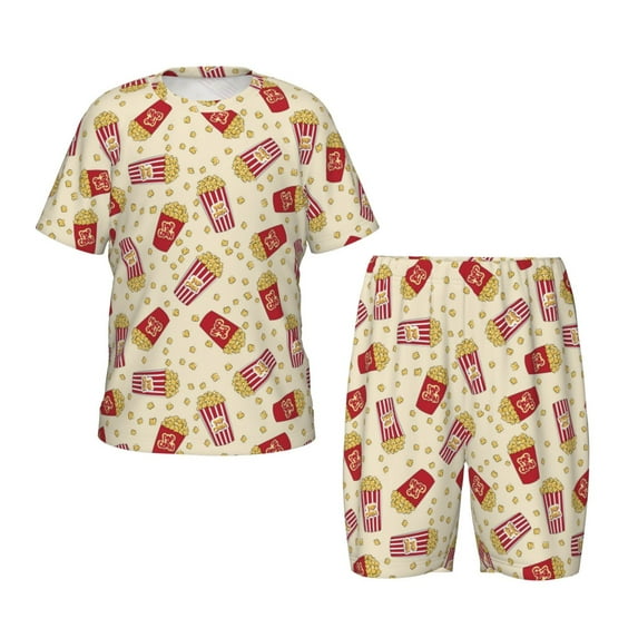 Hirioo Cartoon Popcorn for Short-Sleeved Pajama Set For Kids Short Sleeve Set Soft Summer Sleepwear Pj Sets-X-Large