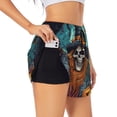 thumbnail image 1 of Hirioo Cartoon Pumpkin Skull for Women's Double Layer Athletic Shorts High-Performance Gym Shorts with Inner Pocket, Elastic Waistband-X-Large, 1 of 7