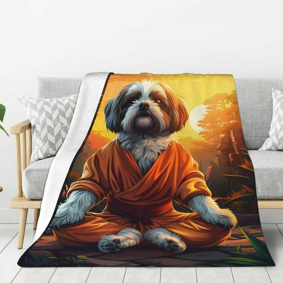 Hirioo Cartoon Puppy Sunset for Flannel Blanket, Cozy and Warm Throw for Bed or Couch ,Perfect for All Seasons-80"x60"
