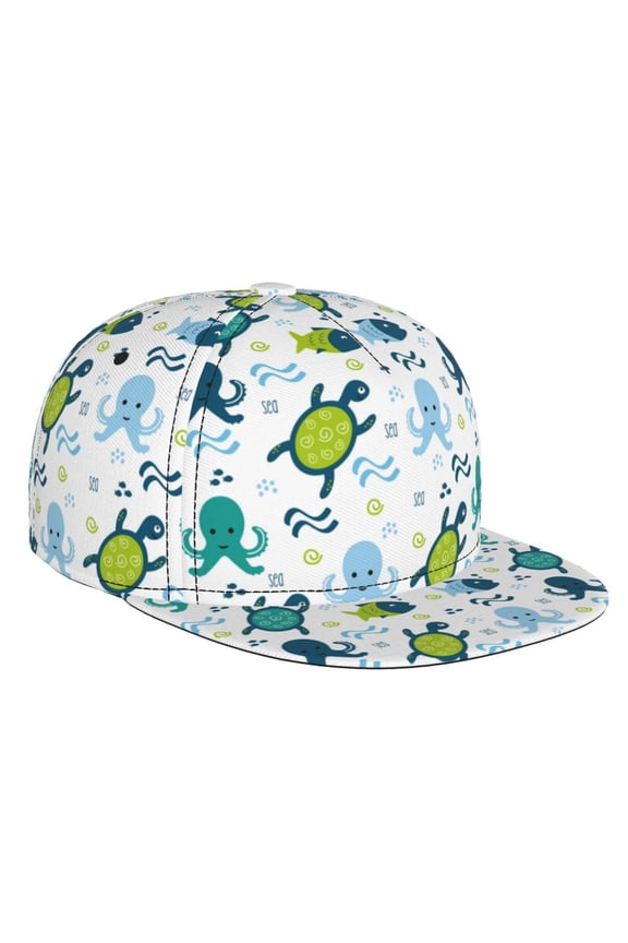 Cartoon Sea Creatures for Baseball Cap Men Cap Flat Brim for Men Women Teens Adjustable Baseball Cap