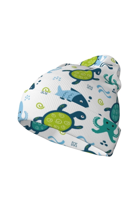 Cartoon Sea Creatures for Men's Knit Cuffed Beanie for Outdoor Activities Unisex