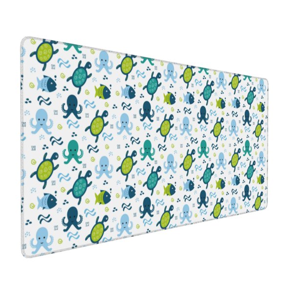 Hirioo Cartoon Sea Creatures for Mouse Pad ,Anti-Slip Base, Durable Stitched Edges, Perfect for Gaming, Office, and Home Use,16x35.5in