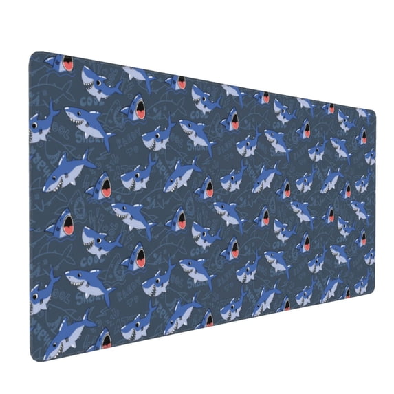 Hirioo Cartoon Shark for Mouse Pad ,Anti-Slip Base, Durable Stitched Edges, Perfect for Gaming, Office, and Home Use,16x35.5in