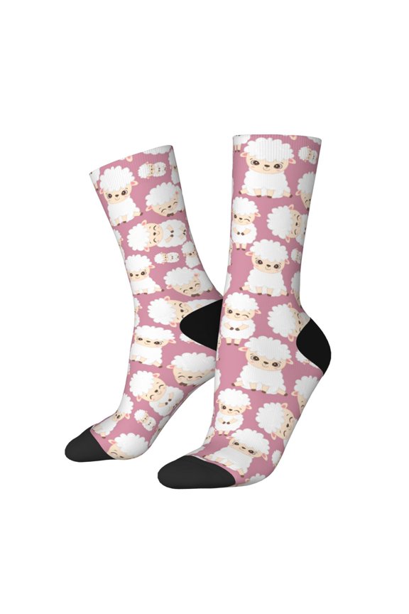 Cartoon Sheep Pattern Adult Middle Tube Socks Breathable Sock Non-Pilling,Contrasting Color Design