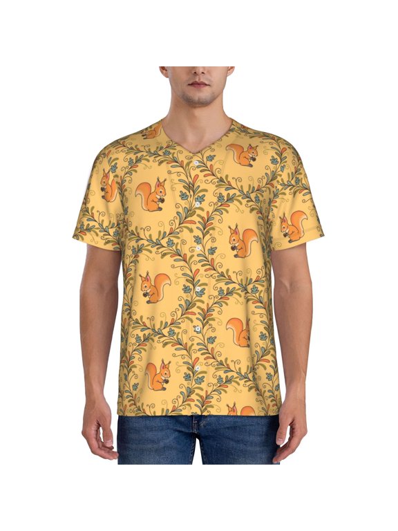 Cartoon Squirrel for Men's Baseball T-shirt Shirts Short Sleeve Casual Summer Button Stretch T Shirts,Size S-4XL-Large