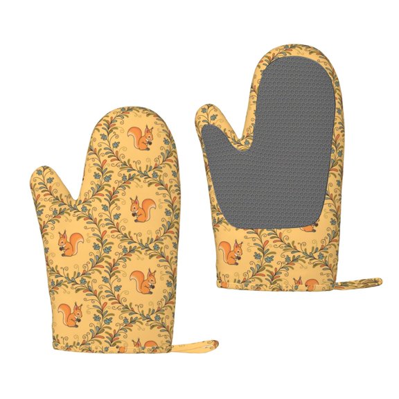 Hirioo Cartoon Squirrel for Silicone Oven Mitts for BBQ, Baking, Cooking, Set of 2, Heat Resistant 260, Non-Slip Kitchen Essentials