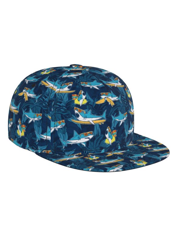 Cartoon Surfer Sharks for Baseball Cap Men Cap Flat Brim for Men Women Teens Adjustable Baseball Cap