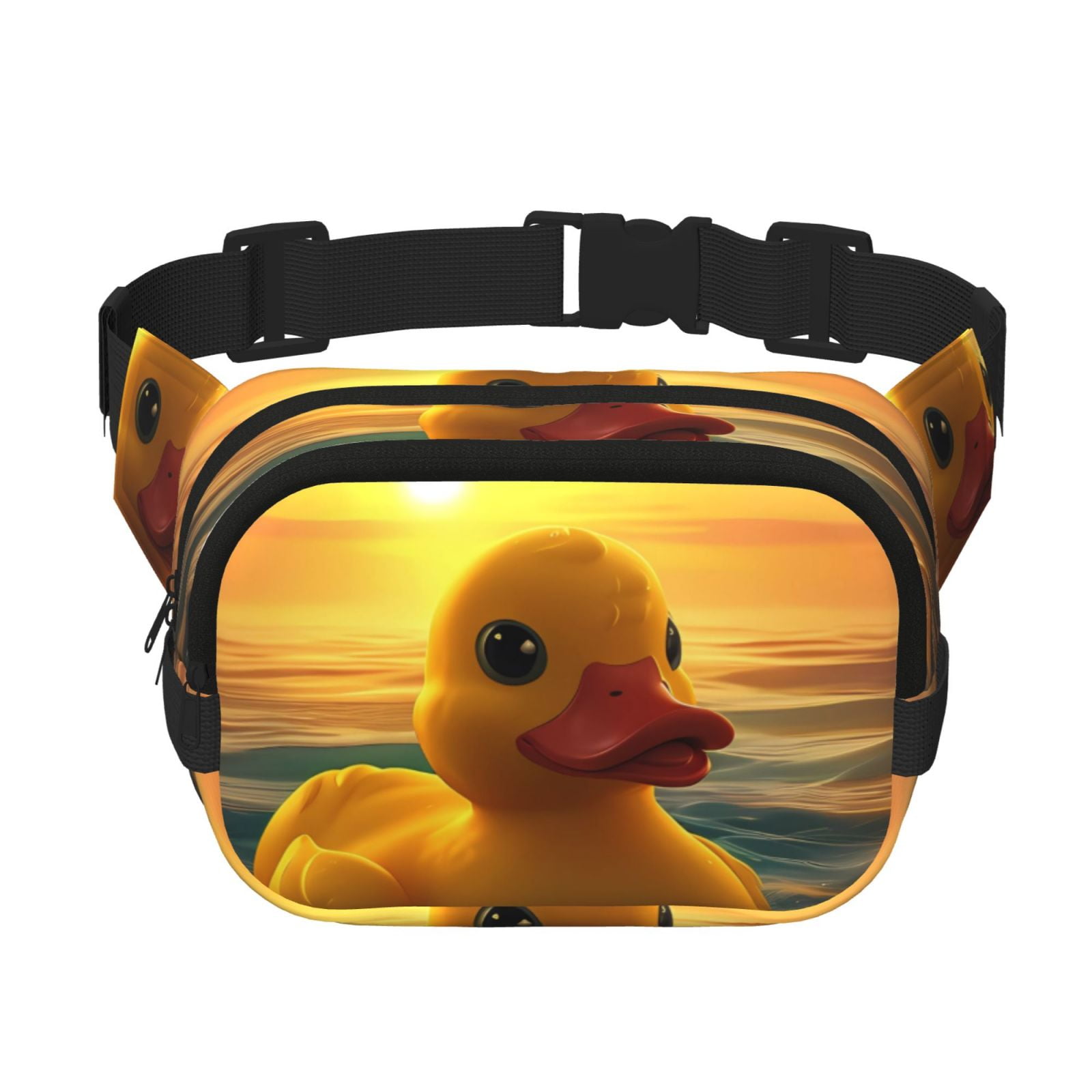 Hirioo Cartoon Swimming Yellow Duck for Double Layer Waist Bag Adjustable Fanny Pack For Travel Running Hiking