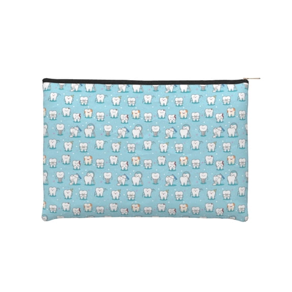 Hirioo Cartoon Teeth for Paper Reusable Cosmetic Bag Zipper Encouragement Travel Pouch Toiletry Bag for Women Girls