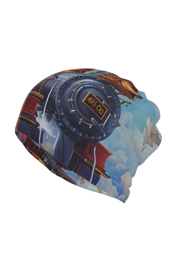 Cartoon Train Hot Air Balloon for Multifunction Beanie Hat for Men and Women Unisex for Winter Sports, Outdoor Activities, and Daily Wear
