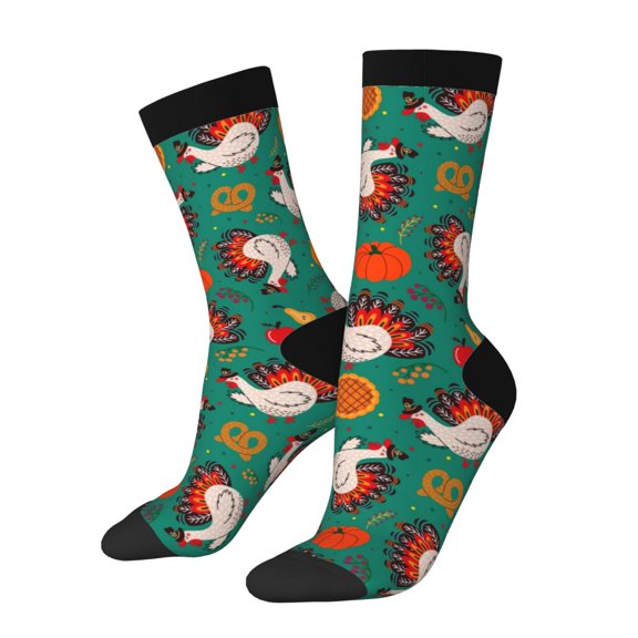 Hirioo Cartoon Turkey Pattern Adult Middle Tube Socks Breathable Sock Non-Pilling,Contrasting Color Design