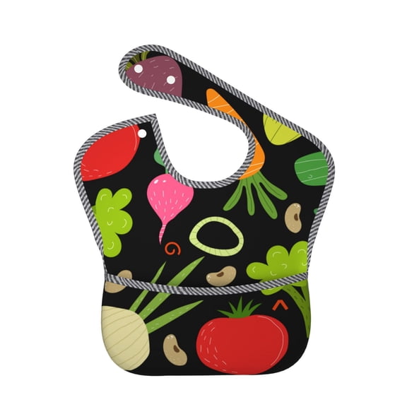 Hirioo Cartoon Vegetables for Baby Waterproof Pocket Bib Adjustable Closed for Babies Toddlers with Large Pocket 6-24Months