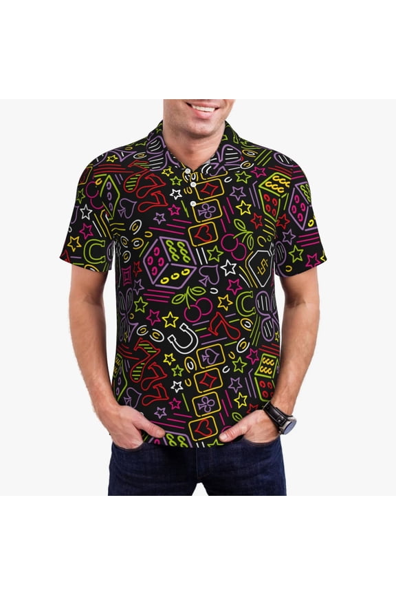 Casino Icons for Men’s Polo Shirts Quick Dry Short Sleeve Golf T Shirt Performance Moisture Wicking Casual Workout,Sizes S-4XL-Small