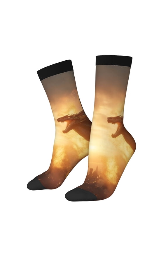 Castle Cool Fire Dragon Pattern Adult Middle Tube Socks Breathable Sock Non-Pilling,Contrasting Color Design