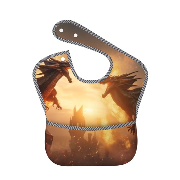 Hirioo Castle Cool Fire Dragon for Baby Waterproof Pocket Bib Adjustable Closed for Babies Toddlers with Large Pocket 6-24Months