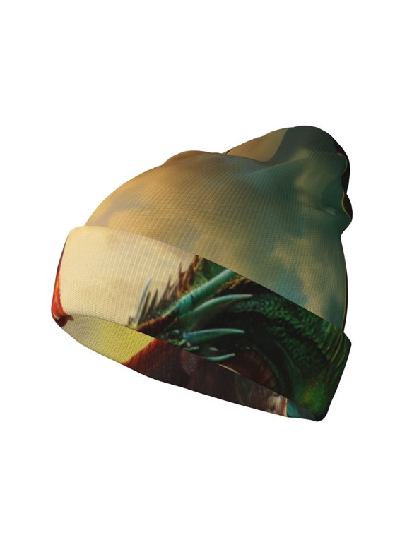 Castle Red Green Sky Dragon for Men's Knit Cuffed Beanie for Outdoor Activities Unisex