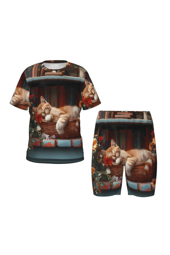 Cat Asleep Among Flowers Hirioo-XX-Large