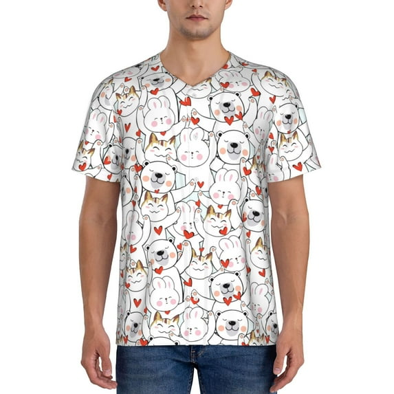 Hirioo Cat Bear Rabbit for Men's Baseball T-shirt Shirts Short Sleeve Casual Summer Button Stretch T Shirts,Size S-4XL-3X-Large