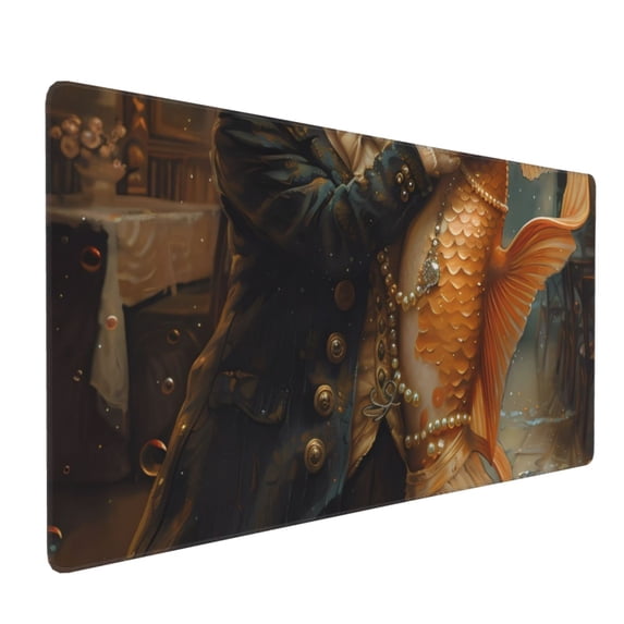 Hirioo Cat Fish Dance Vintage for Mouse Pad ,Anti-Slip Base, Durable Stitched Edges, Perfect for Gaming, Office, and Home Use,16x35.5in