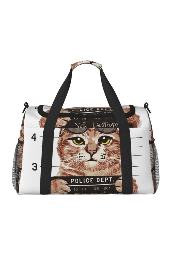 Cat Holding Mugshot Sign Hand Travel Bag for Men Women,Durable and Spacious Travel Bag with Multiple Pockets for Work, Travel, Weekend Getaways