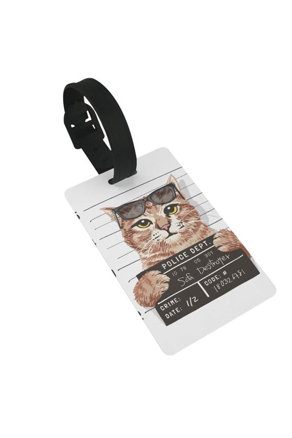 Cat Holding Mugshot Sign for Luggage ID Tag with Adjustable Strap Travel Baggage Bag Tags Suitcase Identify Labels for Women Men