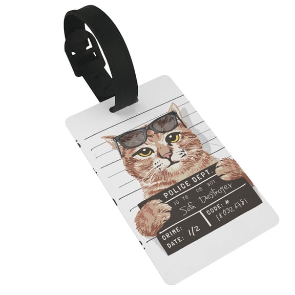 Hirioo Cat Holding Mugshot Sign for Luggage ID Tag with Adjustable Strap Travel Baggage Bag Tags Suitcase Identify Labels for Women Men