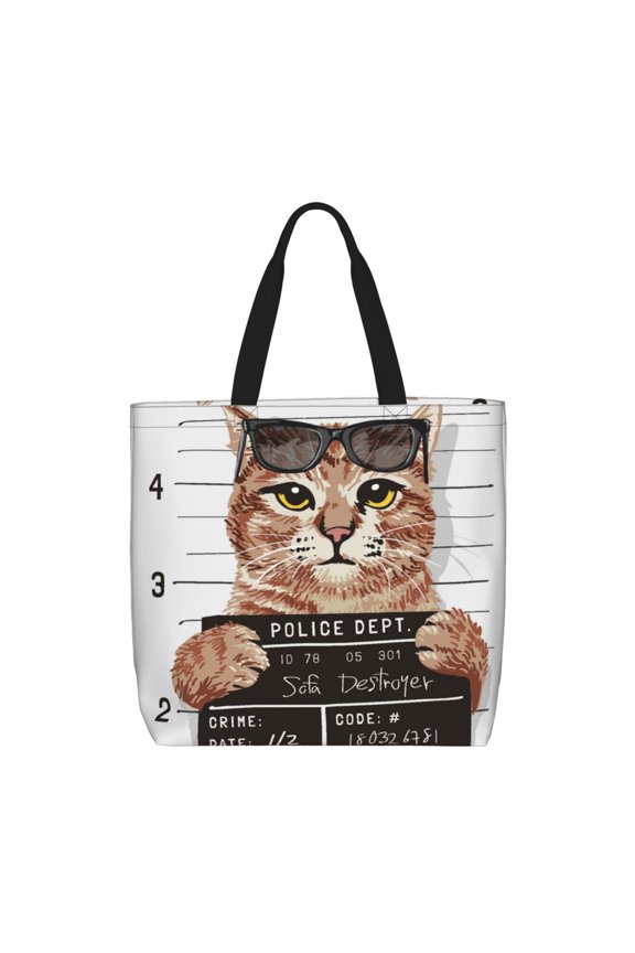 Cat Holding Mugshot Sign for Tote Bag for Women, Quilted Shoulder Bag with Zipper, Large Capacity Handbags for Casual, Travel, Work