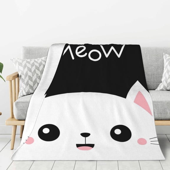 Hirioo Cat Meow for Flannel Blanket, Cozy and Warm Throw for Bed or Couch ,Perfect for All Seasons-60"x50"