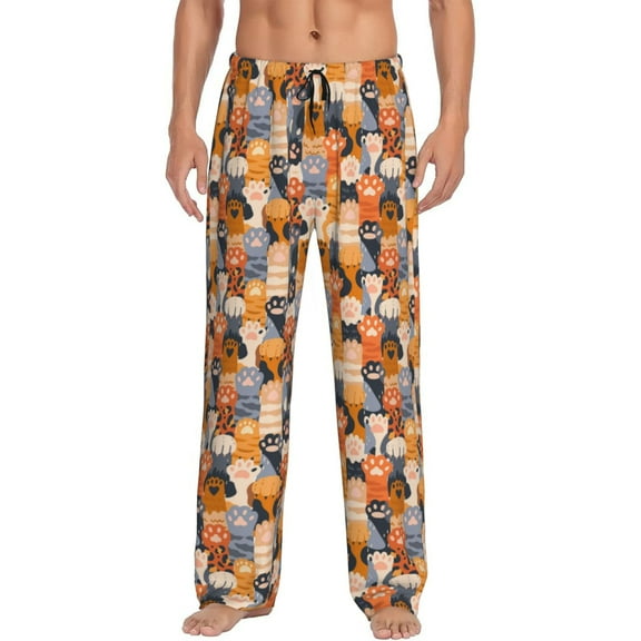 Hirioo Cat Paws for Men's PJ Pajama Pants Sleep Pants Men's Home Trousers with Pockets,S-3XL-Small