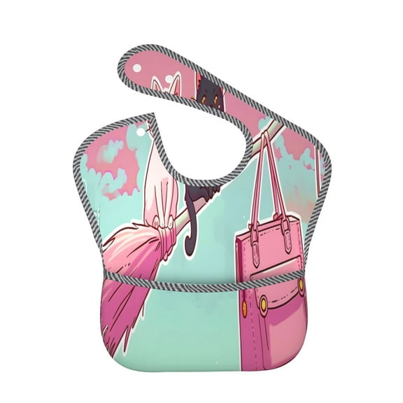 Hirioo Cats On Broomstick for Baby Waterproof Pocket Bib Adjustable Closed for Babies Toddlers with Large Pocket 6-24Months