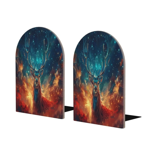 Hirioo Celestial Stag Cosmic Glow for Bookends Decorative Bookends for Shelves for Home or Office, Non-Slip Base