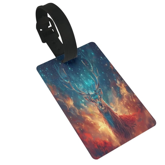 Hirioo Celestial Stag Cosmic Glow for Luggage ID Tag with Adjustable Strap Travel Baggage Bag Tags Suitcase Identify Labels for Women Men