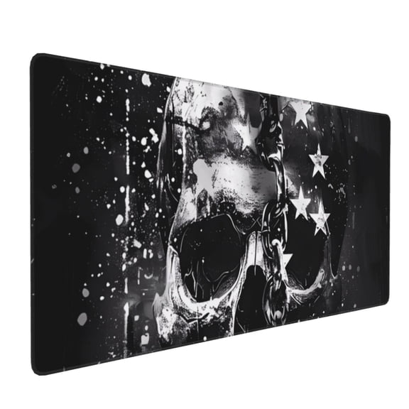 Hirioo Chained Skull Artwork for Mouse Pad ,Anti-Slip Base, Durable Stitched Edges, Perfect for Gaming, Office, and Home Use,16x35.5in