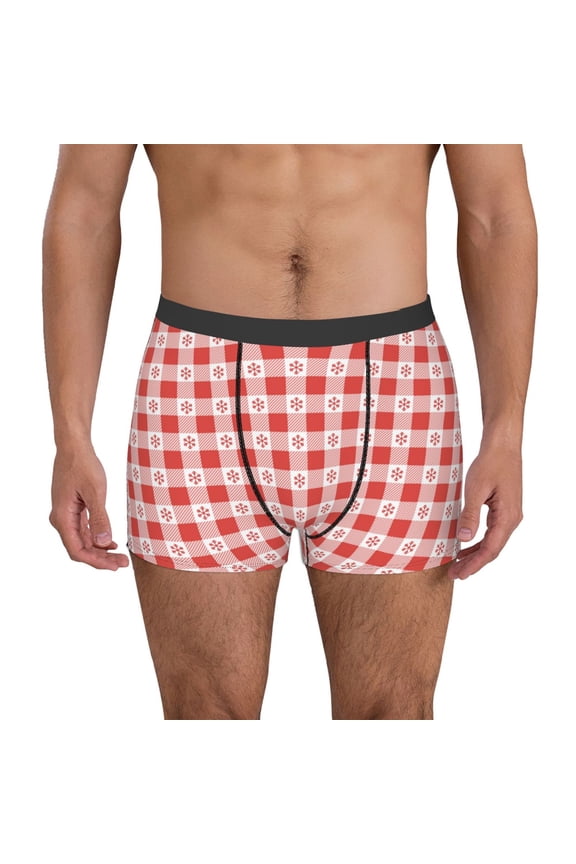 Checkered Christmas With Snowflakes for Men's Boxer Briefs Men Cotton Underwear Boxer Briefs Panties-Small