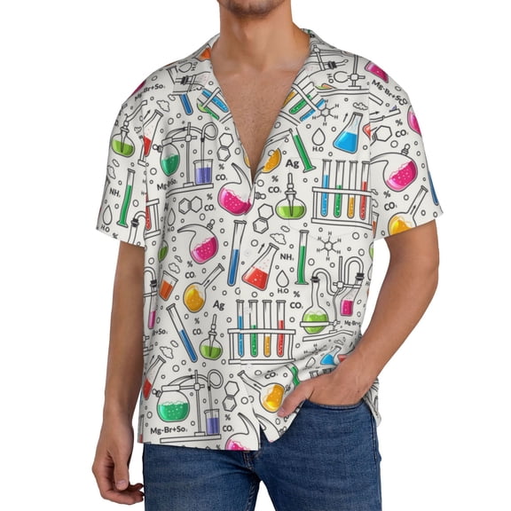 Hirioo Chemical Flasks And Test Tubes for Men's Cuban Collar Short Sleeve Shirt Button Down Shirt Beach Summer Shirts Wedding Vacation Shirts-Medium