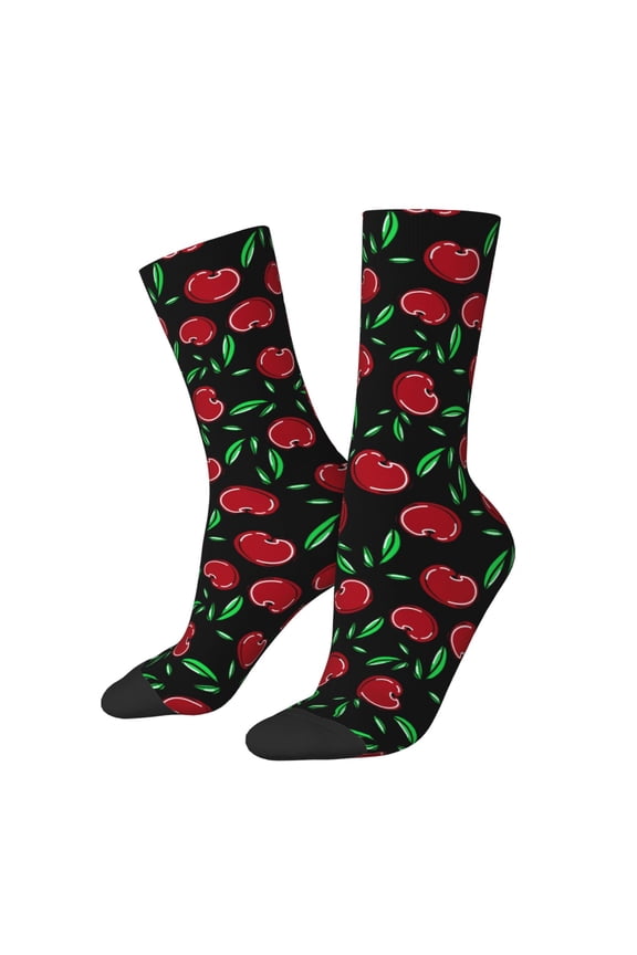 Cherry Pattern Adult Middle Tube Socks Breathable Sock Non-Pilling,Contrasting Color Design