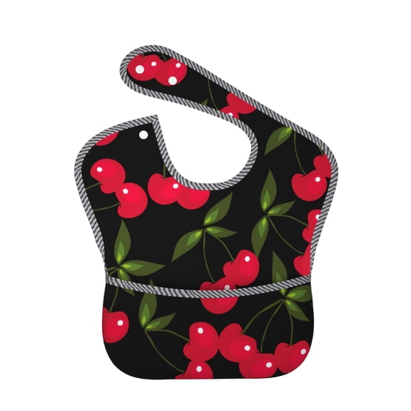 Hirioo Cherry for Baby Waterproof Pocket Bib Adjustable Closed for Babies Toddlers with Large Pocket 6-24Months