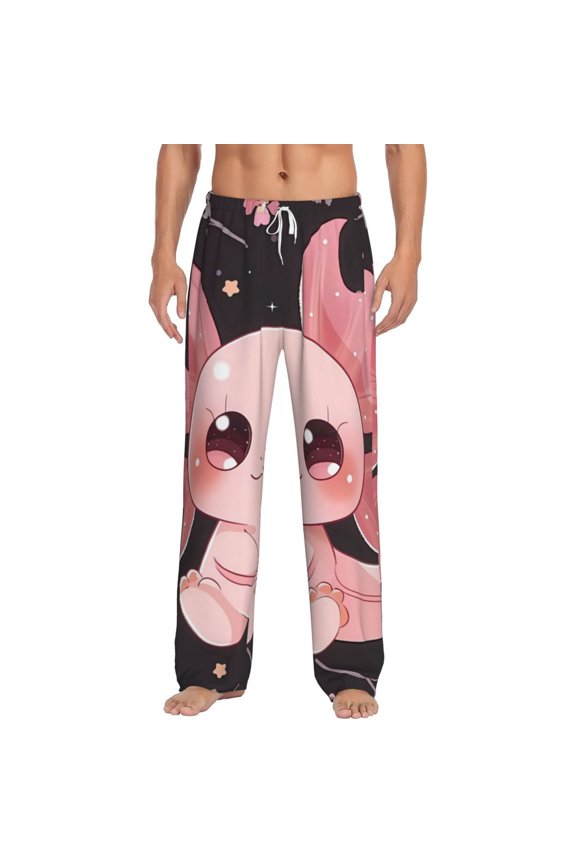 Chibi Axolotl Sakura Fantasy for Men's PJ Pajama Pants Sleep Pants Men's Home Trousers with Pockets,S-3XL-Large