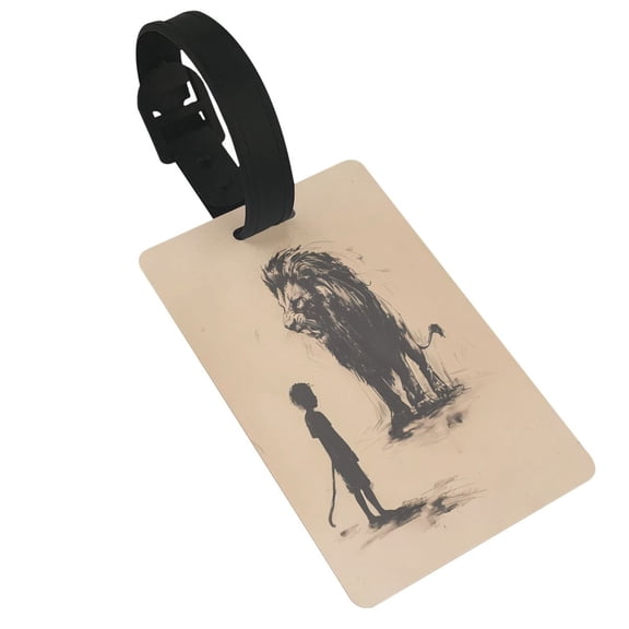 Hirioo Child And Lion Sketch for Luggage ID Tag with Adjustable Strap Travel Baggage Bag Tags Suitcase Identify Labels for Women Men