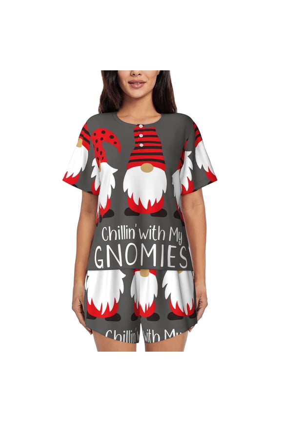 Chillin with My Gonme for Women's 2 Piece Short-Sleeved Pajama PJ Sets for Women Shorts with Pockets Womens Lounge Set-Small