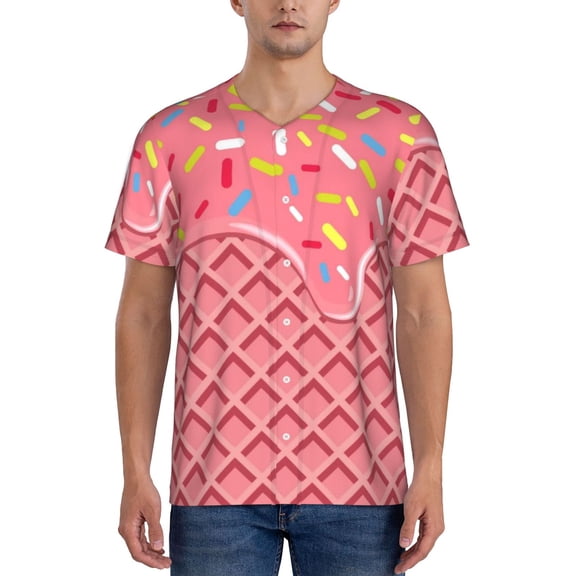 Hirioo Chocolate with Flowing Cream for Men's Baseball T-shirt Shirts Short Sleeve Casual Summer Button Stretch T Shirts,Size S-4XL-XX-Large